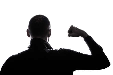 Caucasian business man silhouette on the white backgroundの写真素材