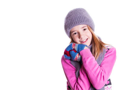 Beautiful smiling girl on the white backgroundの写真素材