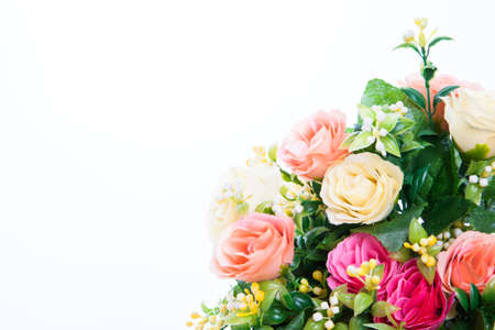 Beautiful bouquet of bright flowers isolated on whiteの写真素材