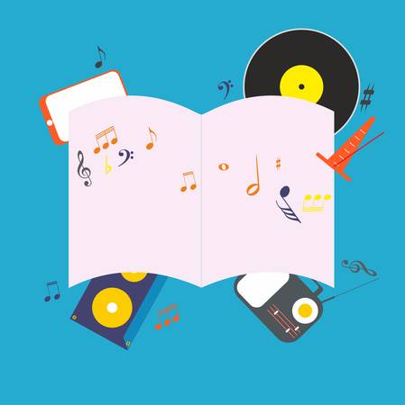 Musical notepad with various icons - vector illustrationのイラスト素材