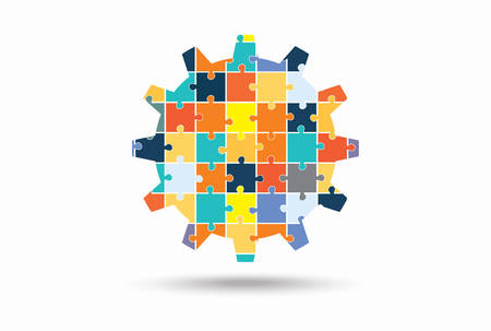 Abstract gear made of puzzle pieces, vector  illustrationのイラスト素材