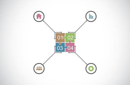 Puzzle timeline design template with numbers, icons, dates and place for textのイラスト素材