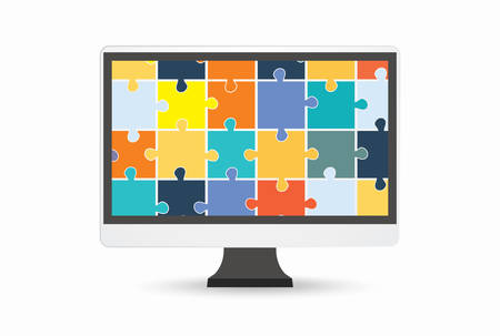 The electronic device with puzzles on a white backgroundのイラスト素材