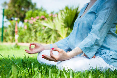 Yoga in the park.の写真素材