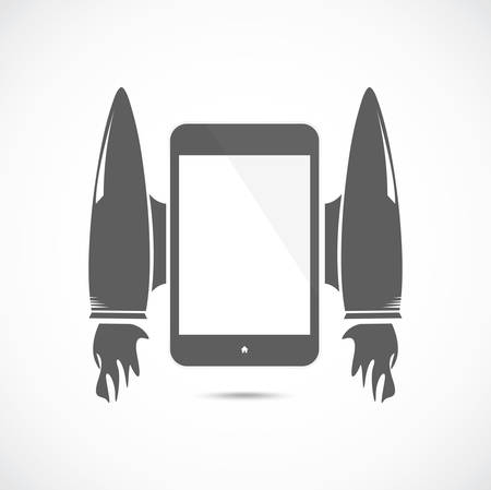 Cartoon rocket with mobile phone on the grayのイラスト素材