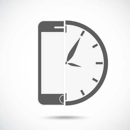 Abstract symbol concept. Mobile phone silhouette and clock.のイラスト素材