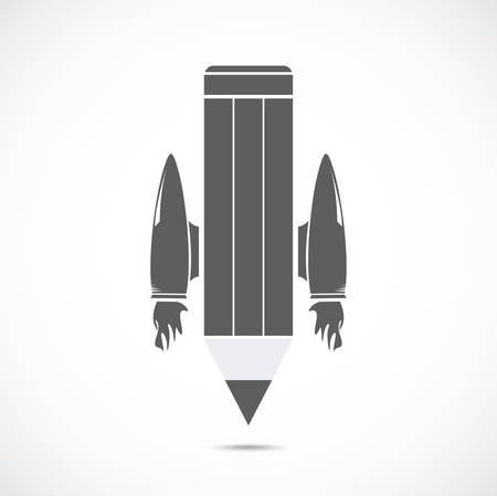 Pencil with jet engines on the gray backgroundのイラスト素材