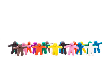 Crowd group of colourful plasticine humans on the white.の写真素材
