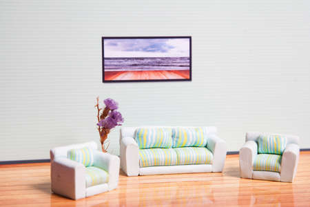 Cosy living room interior. Miniature toylike furniture.の写真素材