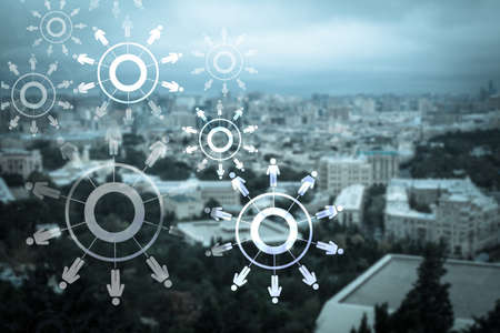 Abstract human connection on the beautiful modern city background.の写真素材