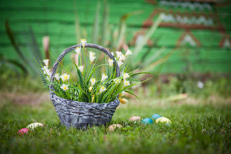 Wicker basket with flowers