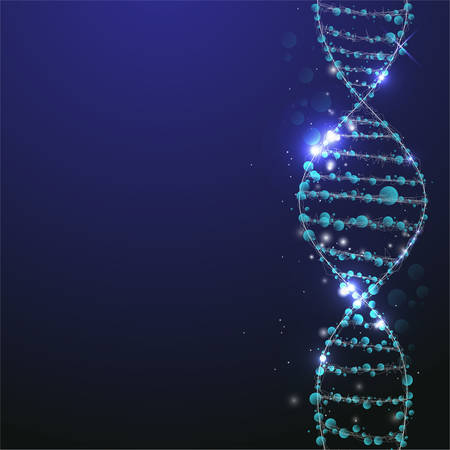 Abstract molecule . Science concept .Glowing DNA consist of glowing particles .のイラスト素材