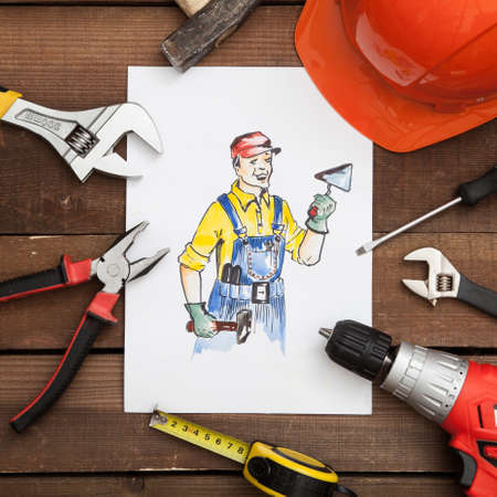 Picture of builder with tools.の写真素材