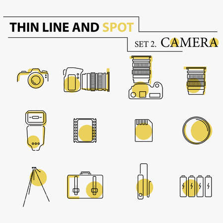 Camera icons and camera accessories iconsの写真素材