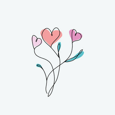 Outline abstract heart flowers on the white backgroundのイラスト素材