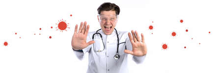 Doctor man protects against virusesの写真素材