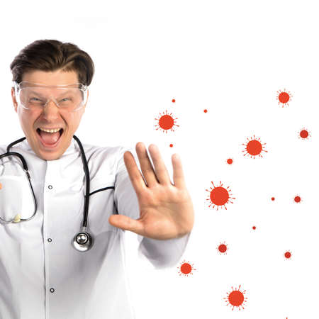 Doctor man protects against virusesの写真素材