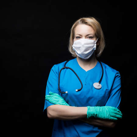 Portrait of doctor in scrubs. Close up shot.の写真素材