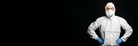 Safety virus infection concept. Man in protective suit.の写真素材