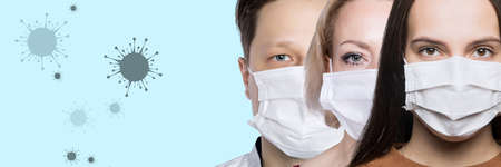 Stop coronavirus infection. The man and womans in the mask.の写真素材