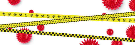 Abstract Corona virus backdrop with yellow strips of danger