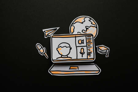 Video conference call communication paper icon.