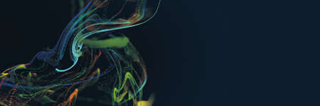 Abstract colourful particles explosion on blue background.