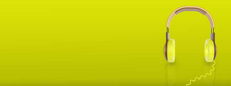 Headphones on the headline background. 3D Render.の写真素材