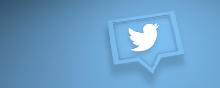 minsk, belarus - 23.10.2020. Twitter bird printed on blue. 3d render backgroundのeditorial素材
