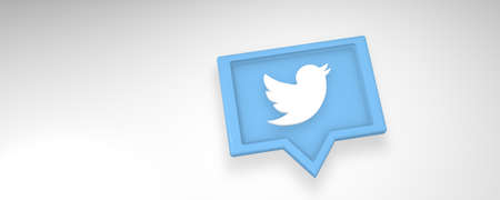 minsk, belarus - 23.10.2020. Twitter bird printed on blue. 3d render background