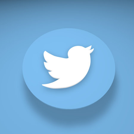 minsk, belarus - 23.10.2020. Twitter bird printed on blue. 3d render backgroundのeditorial素材