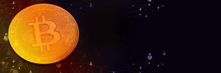 Golden bitcoin on the headline background
