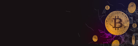 Golden bitcoin on the headline backgroundの写真素材