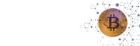 Golden bitcoins on the headline backgroundの写真素材