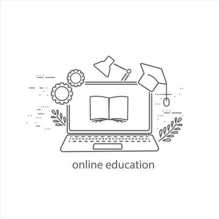 Online education thin flat designのイラスト素材