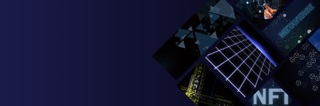 Metaverse futuristic blockchain blue background.