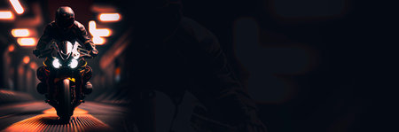 Futuristic biker with his motorcycle created with Generative Aiの写真素材