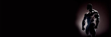 Muscular man showing muscles created with Generative Aiの写真素材