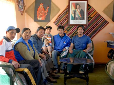 Oruro,Bolivia,June 14, 2006.Esther Morales sister of the President of Bolivia Evo Morales.Esther and her children and grandchildren at their home in Oruroのeditorial素材