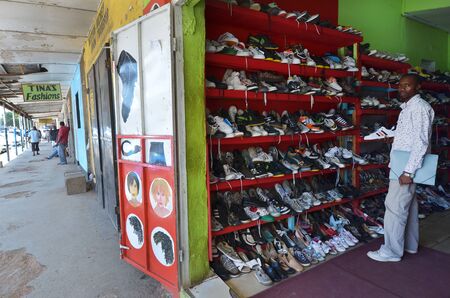 LUSAKA,ZAMBIA  DECEMBER 3,2011:a shoe store in downtown Lusakaのeditorial素材