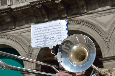 musician plays trumpet の写真素材