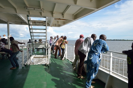 Ziguinchor,Senegal, September,29,2012 : passengers in the new ship that from Ziguinchor to Dakar. In 2002 it sank the old ship and they are dead 730 people.Now sails a new ship pride of the Senegal,in Ziguichor,September,29,2012:のeditorial素材
