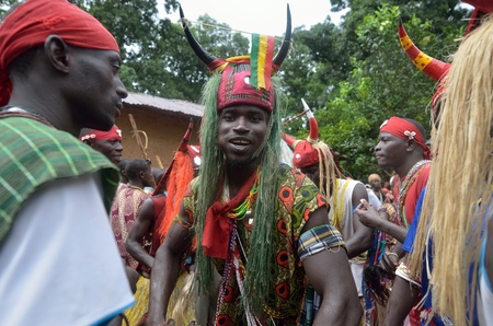 Kartiak,Senegal-September 18,2012 :people dance in the ritual of Boukoutt of Initiation ceremony on September 18, 2012 in Kartiak, Senegal. The ceremony occurs every 30 years and celebrates boys becoming men.のeditorial素材