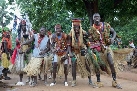 Kartiak,Senegal-September 18,2012 :people dance in the ritual of Boukoutt of Initiation ceremony on September 18, 2012 in Kartiak, Senegal. The ceremony occurs every 30 years and celebrates boys becoming men.のeditorial素材