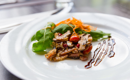 Apitizer mushroom salad mixed with porkの写真素材