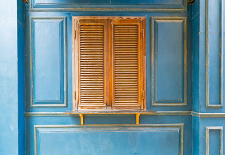 Vintage window on retor sky blue wallの写真素材