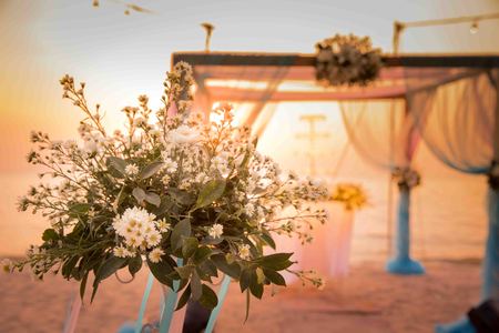 Beautiful wedding arch on the beachの写真素材