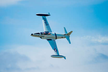 SAN ANTONIO, USA - October 31, 2015: T-33 trainer jet in flight