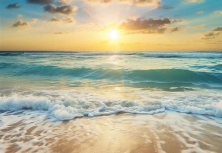beautiful seascape. Sea waves on the sandy beach.の素材