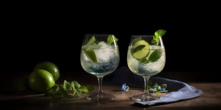 Dark Background and Bright Mojitos A Stunning Contrast. Generative AI.の素材